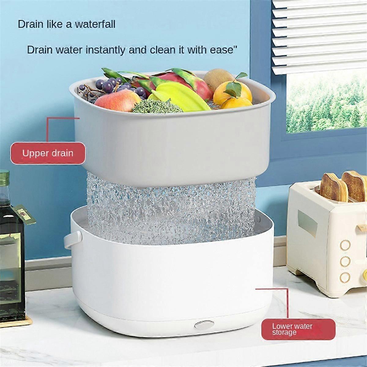 Electric Vegetable Washing Basket Kitchen Multi-Function Double-Layer Fruit and Vegetable Drainer F