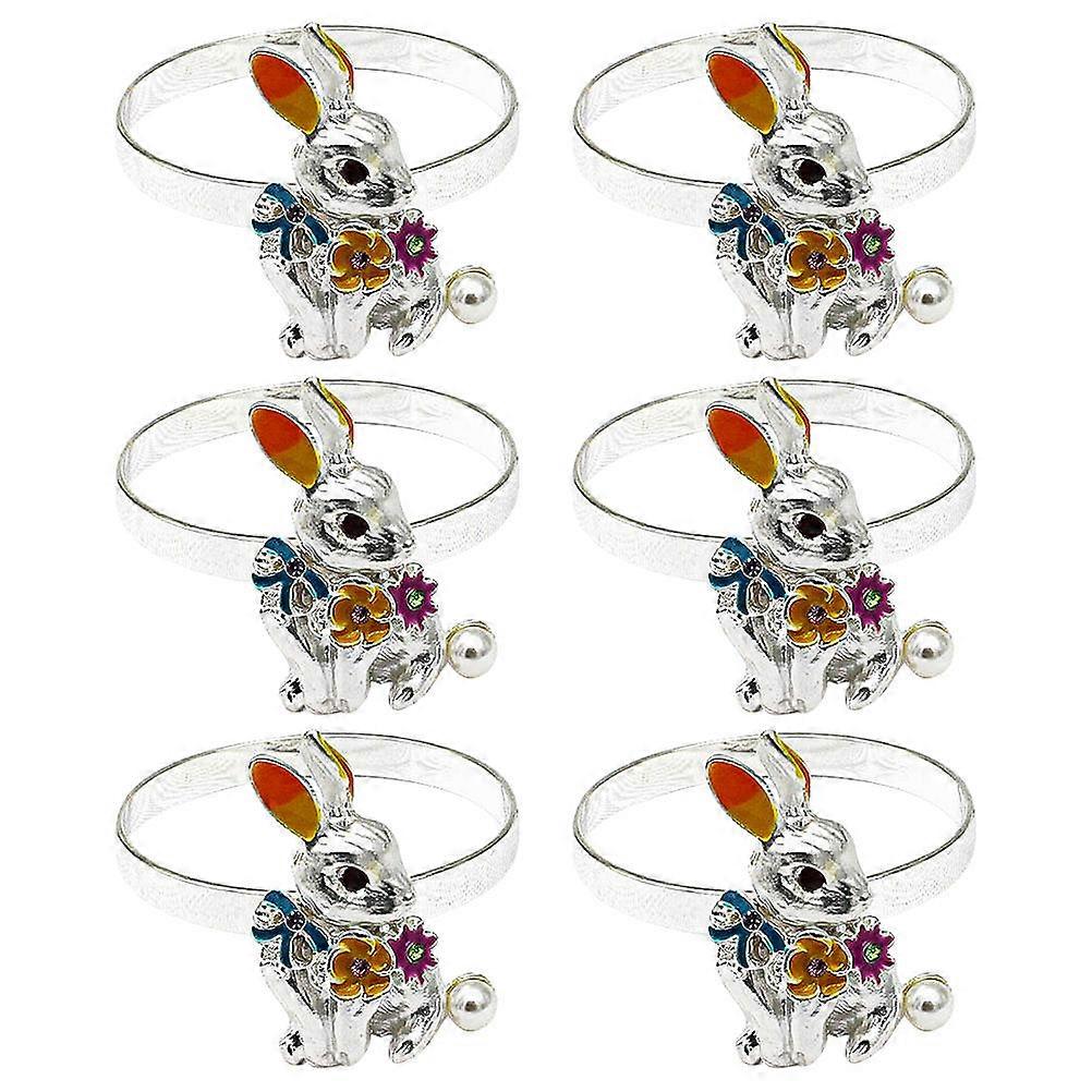 Silver Easter Napkin Circles Bunny Shaped Holders for 6Pcs Table Decor