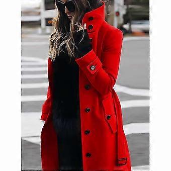 Autumn Winter Woolen Coat Women's Slim Fit Cardigan Large Coat Women Long Sleeve Single Breasted Stand Collar Woolen Coath