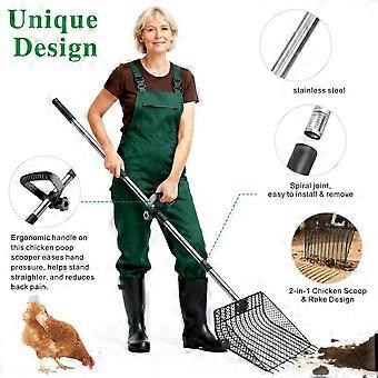 Chicken Poop Scooper for Sand,Rake & Pooper Scooper with Large Sifting Shovel, Adjustable Handle , Coop Litter Scoop