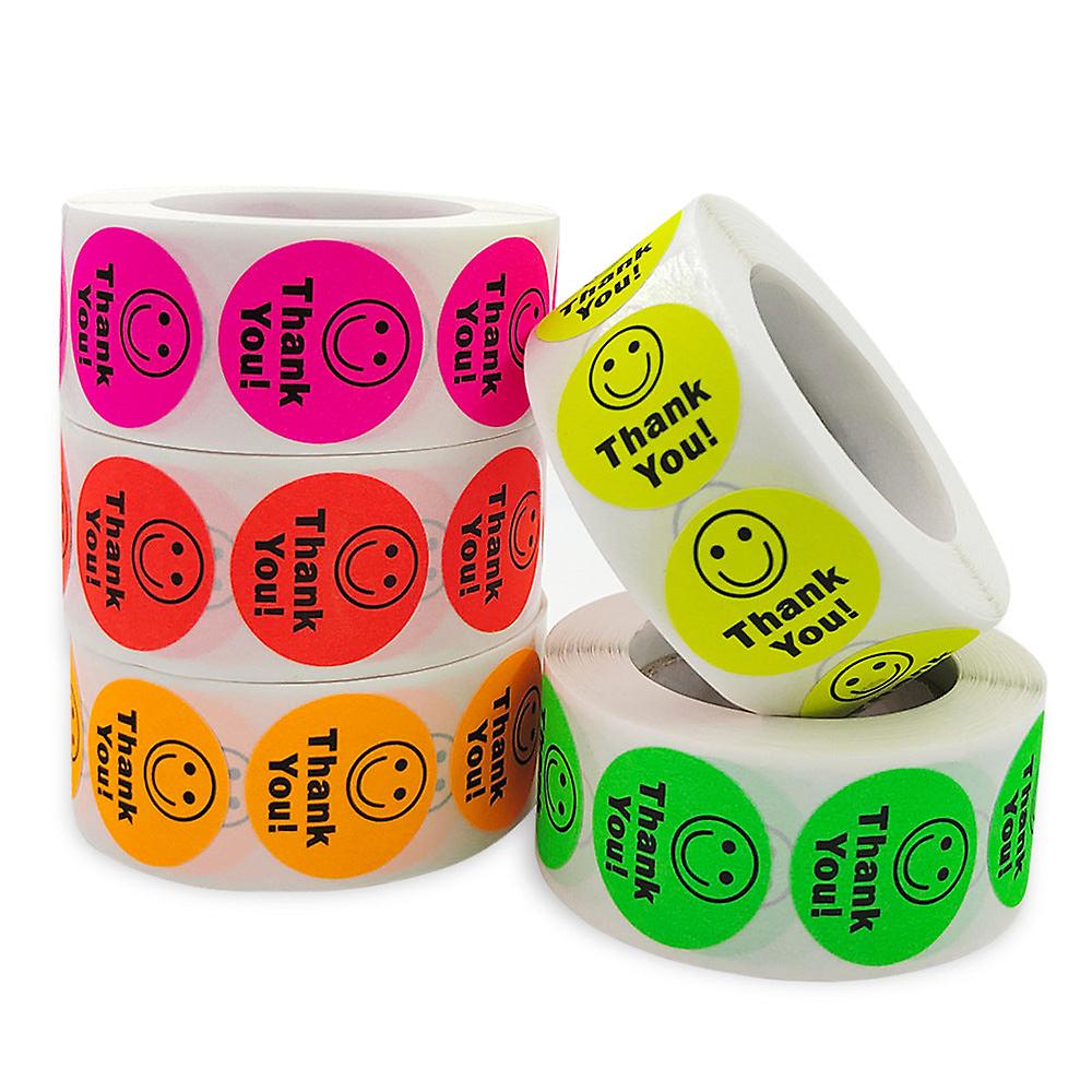 Round Roll Fluorescent Color Thanks Smiling Face Stickers Color Children 's Decorative Adhesive Label