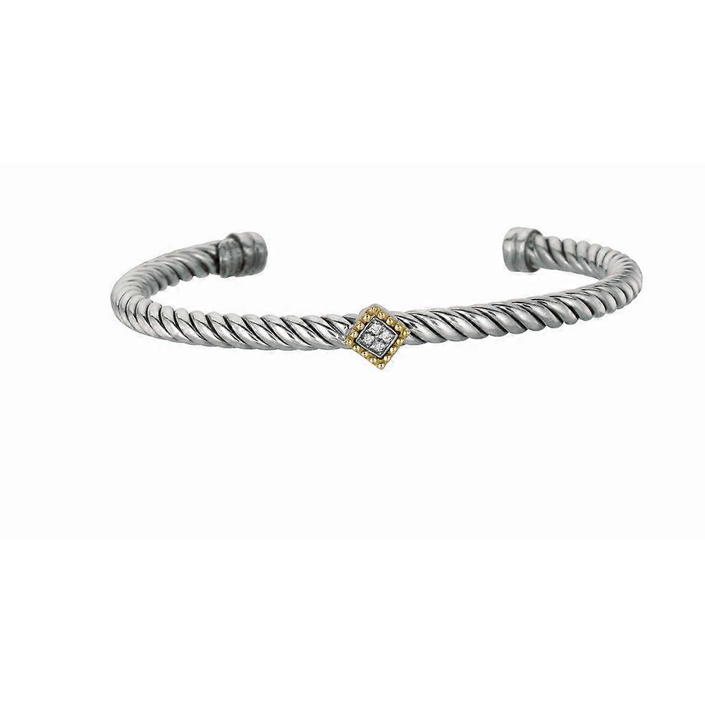Ste. Silver 0.04ct. Diamond 18k Patterned Cuff Stackable Bangle Bracelet Diamond Containing Diamond In Center. Cuff Brac
