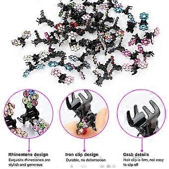 48pcs Mini Hair Claw Clips for Girls, Crystal Rhinestone Hair Clips, Non-Slip Metal Clamps, Mix Colored Glitter Teeth Clips