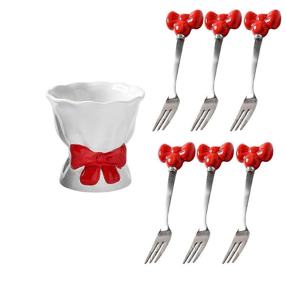 Bowknot Ceramic Fruit compatible withks Set Ins Style Creative Dessert compatible withks with Storage Jar Solid colour Comcompatible withtable Grip