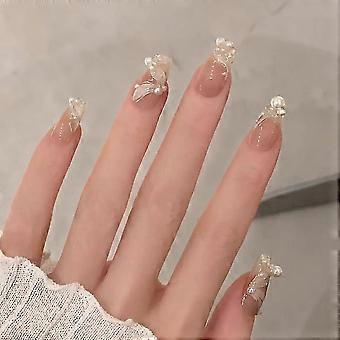 Matte Full Cover Press On Nails French Design Acrylic False Nail Kit with Glue 24pcs Reusable