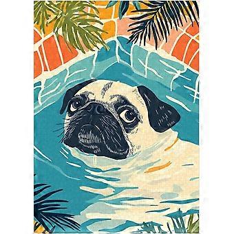 Maximalist Swimming Pug Jigsaw Puzzle Henri Matisse Art Style Dopamine Decor Pug Puzzles SQZ789
