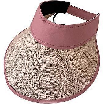R8 Wide Brim Straw Empty Top Sun Visor, Breathable Sun Hat for Outdoor, Beach, Travel, Tennis