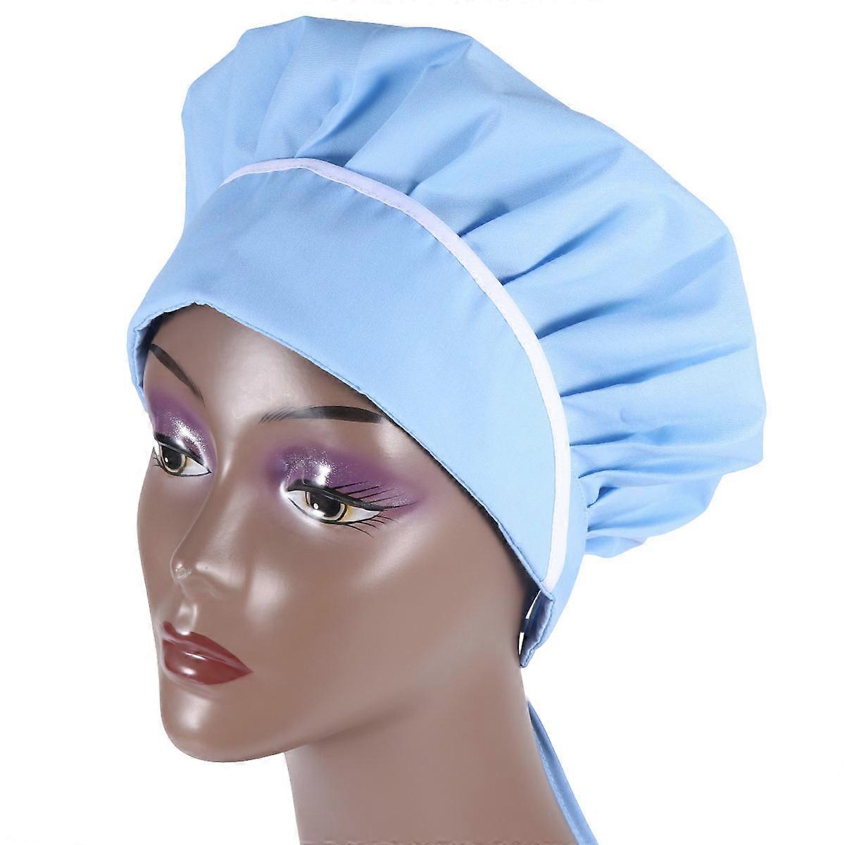 Adjustable Light Blue Food Baking Chef Hat Dustproof Work Cap 1Pcs