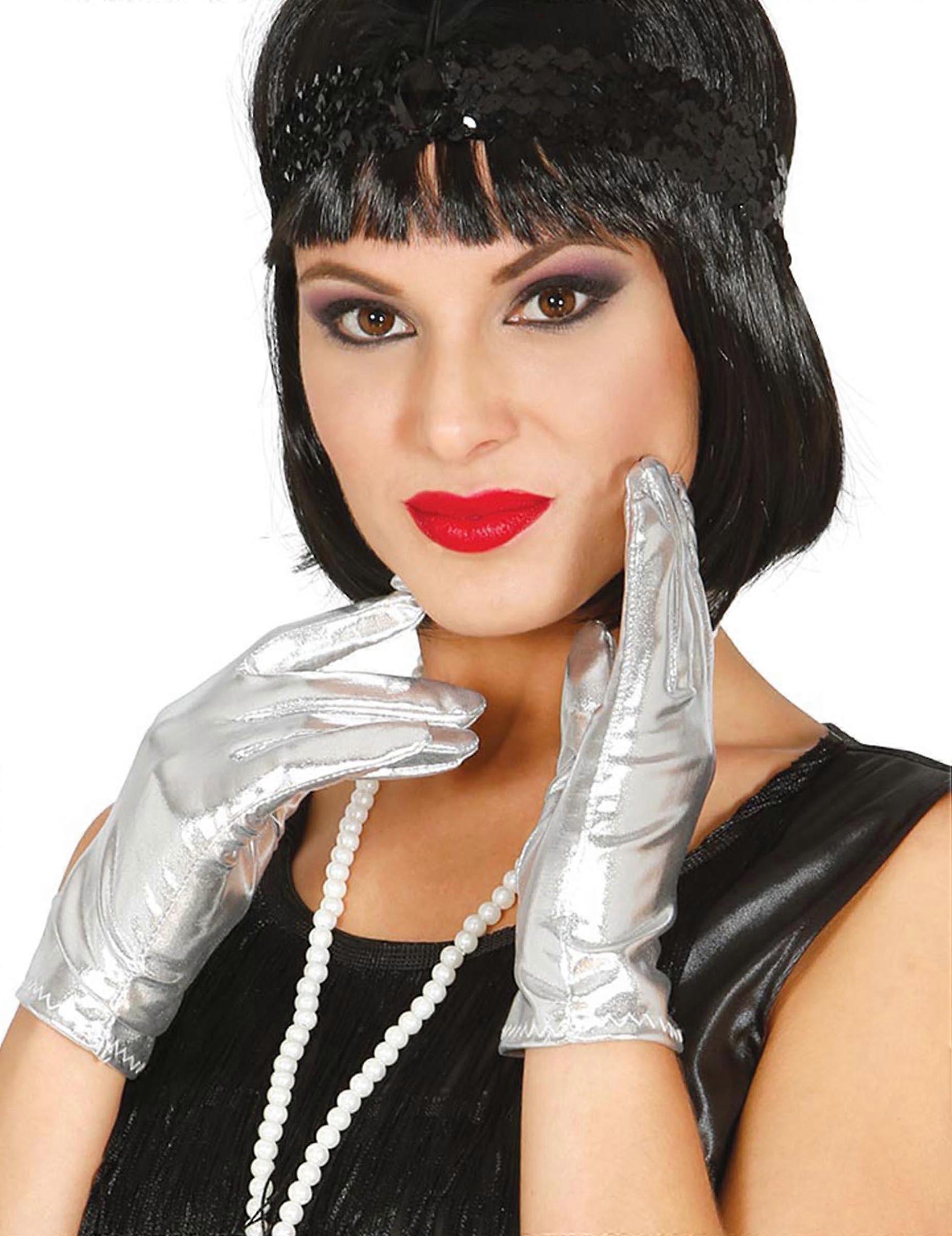 Women's silver metallic short gloves