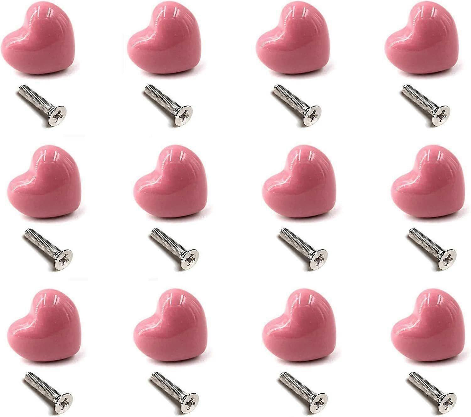 12Pcs Ceramic Drawer Knobs Heart Shape Handle Pull for Kitchen Knobs Kids Room Cabinets Closets Toy Organizer Box Bookcase (Pink)