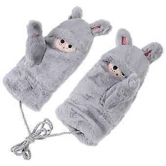 Dames winterhandschoenen van pluizig materiaal, pluche wanten voor bescherming, 2 paar, grijs, warm