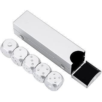 5pcs Aluminum Alloy Dice Table Game Dice Set With Storage Box (silver Rectangular Box)