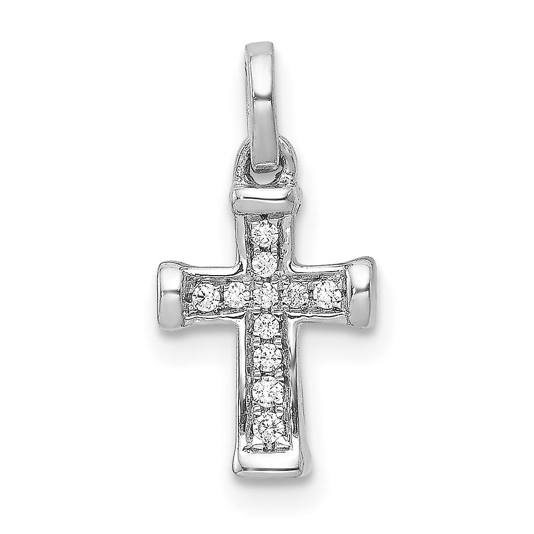 7mm 10k White Gold Small 1/20ct. Diamond Latin Religious Faith Cross Pendant Necklace-Pendant for Women