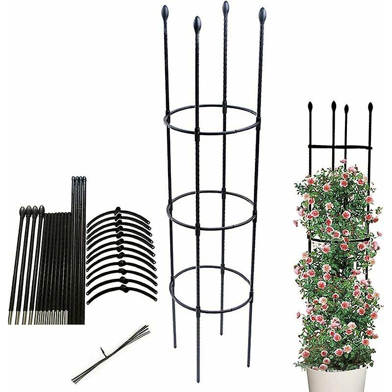 Plantestøtter - Obelisk - Støtte - Glasfiberstang - Sort - Justerbar højde op til 135 cm - til klatreplanter og rattanplanter