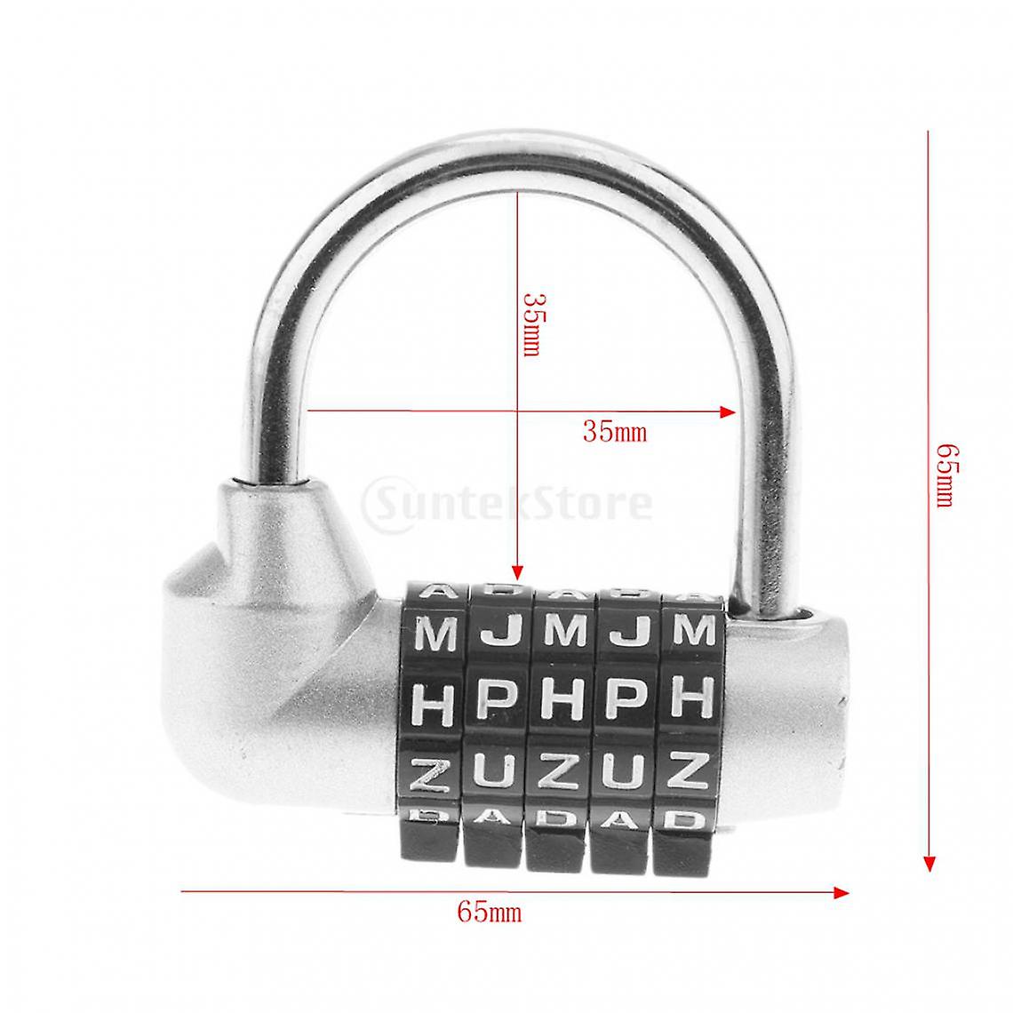 Zinc Alloy 5 Dial Letters Combination Padlock Code Password Lock Silver