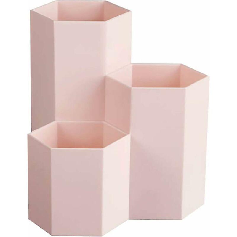 Multi-function hexagonal creative pot for storing makeup brushes, brushes, pens, stationery - desktop decoration 12*11CM（pink）
