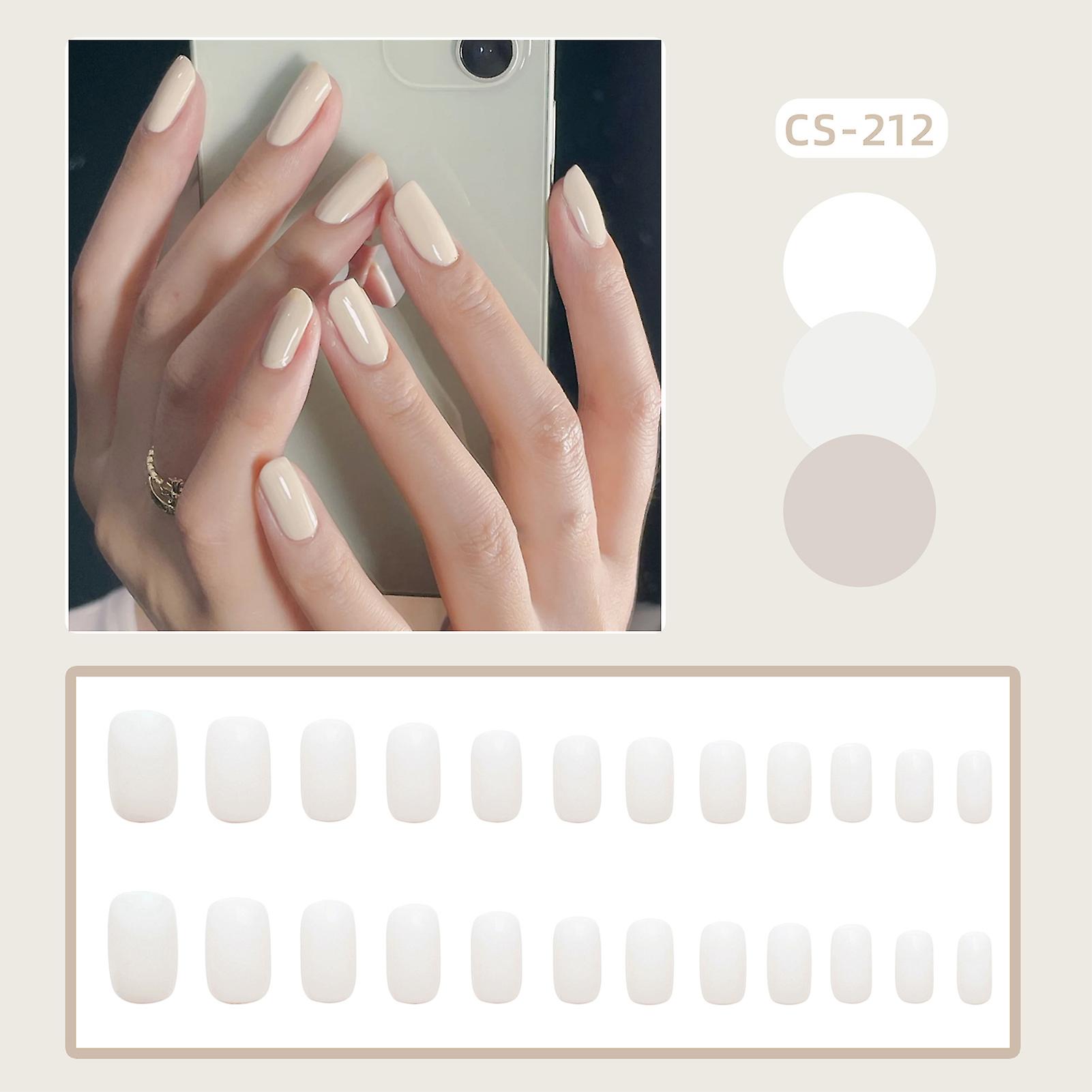 Beige Solid Medium Length Fake Nails Lightweight Easy To Apply Simple To Peel Off Nails