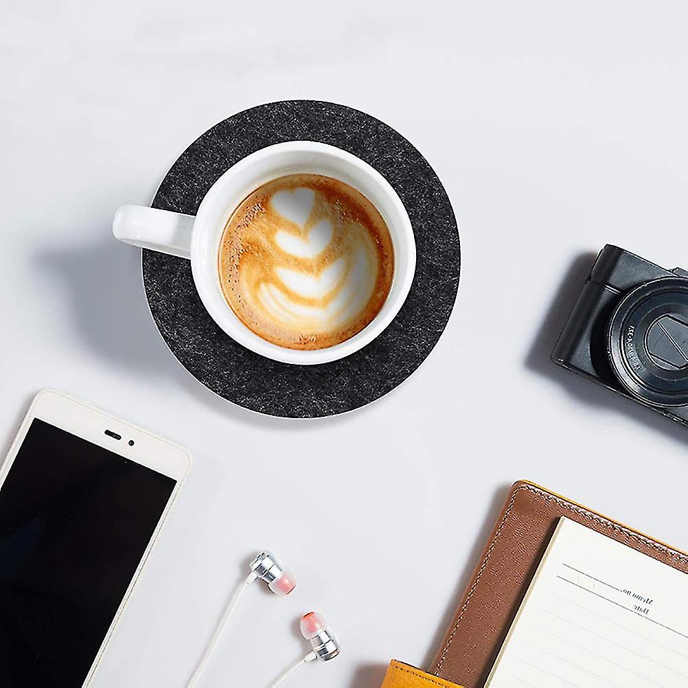 14pcs Round Dark Gray Felt Coasters 10cm with Storage Box