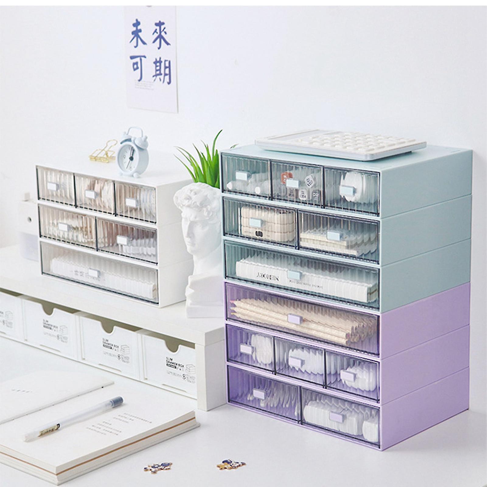 Desktop Drawer Organizer Waterproof Dustproof Plastic DIY Combination Multi Layer Stackable Drawer Storage Case Striped Blue 1 Drawer 