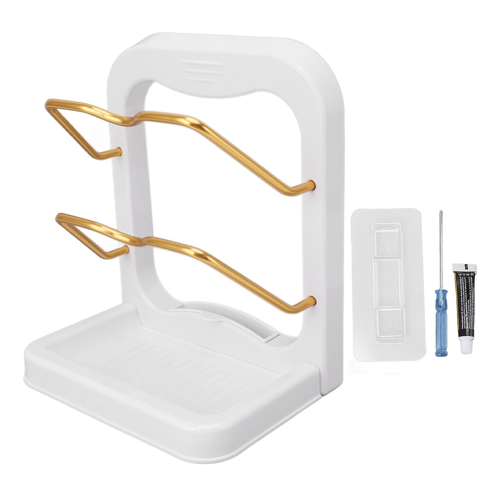 White Plastic Wall-Mounted Double-Layer Pan Lid Organizer for Kitchen