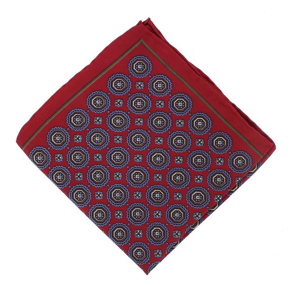 Michelsons of London Vintage Medallion Silk Pocket Square - Red