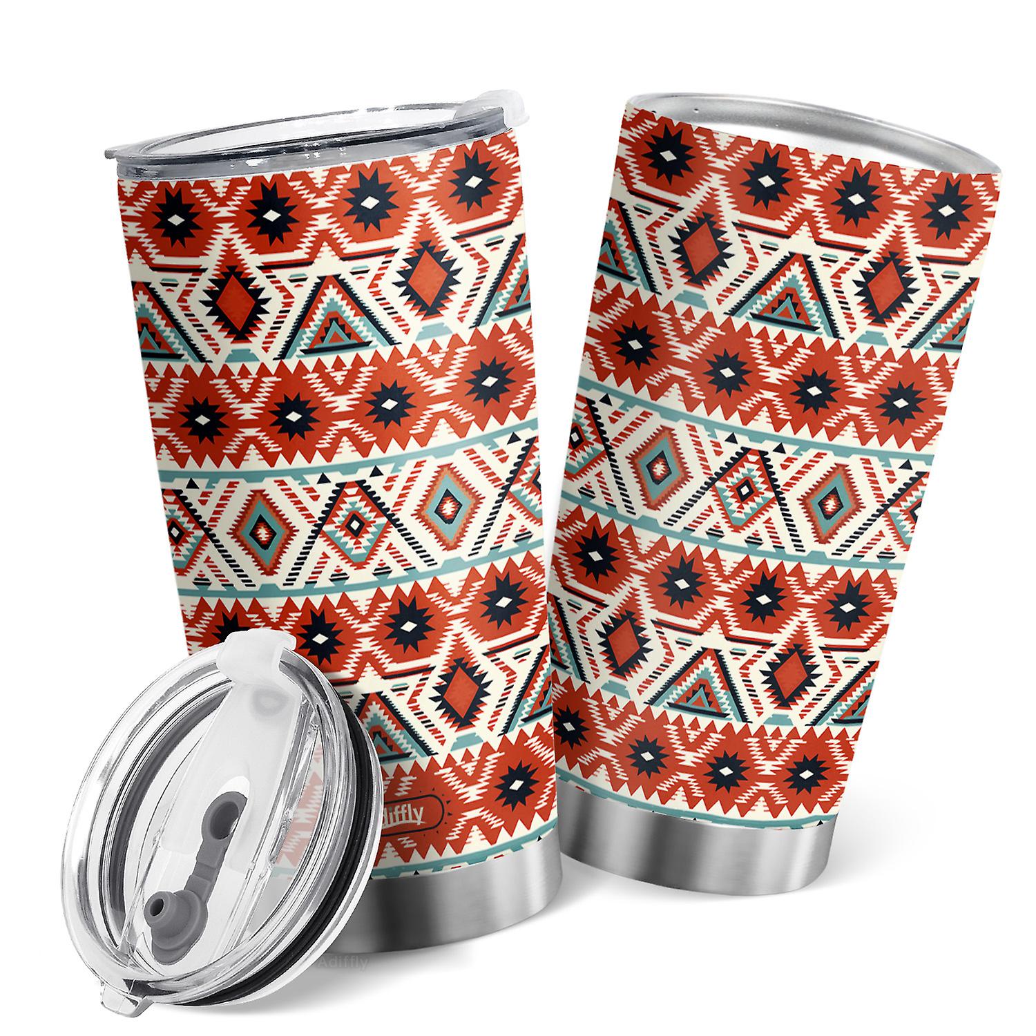 Oasisdream 20oz Double Wall Red and Black Tumbler Geometric Figure Print Vacuum Insulated Cup for Coffee