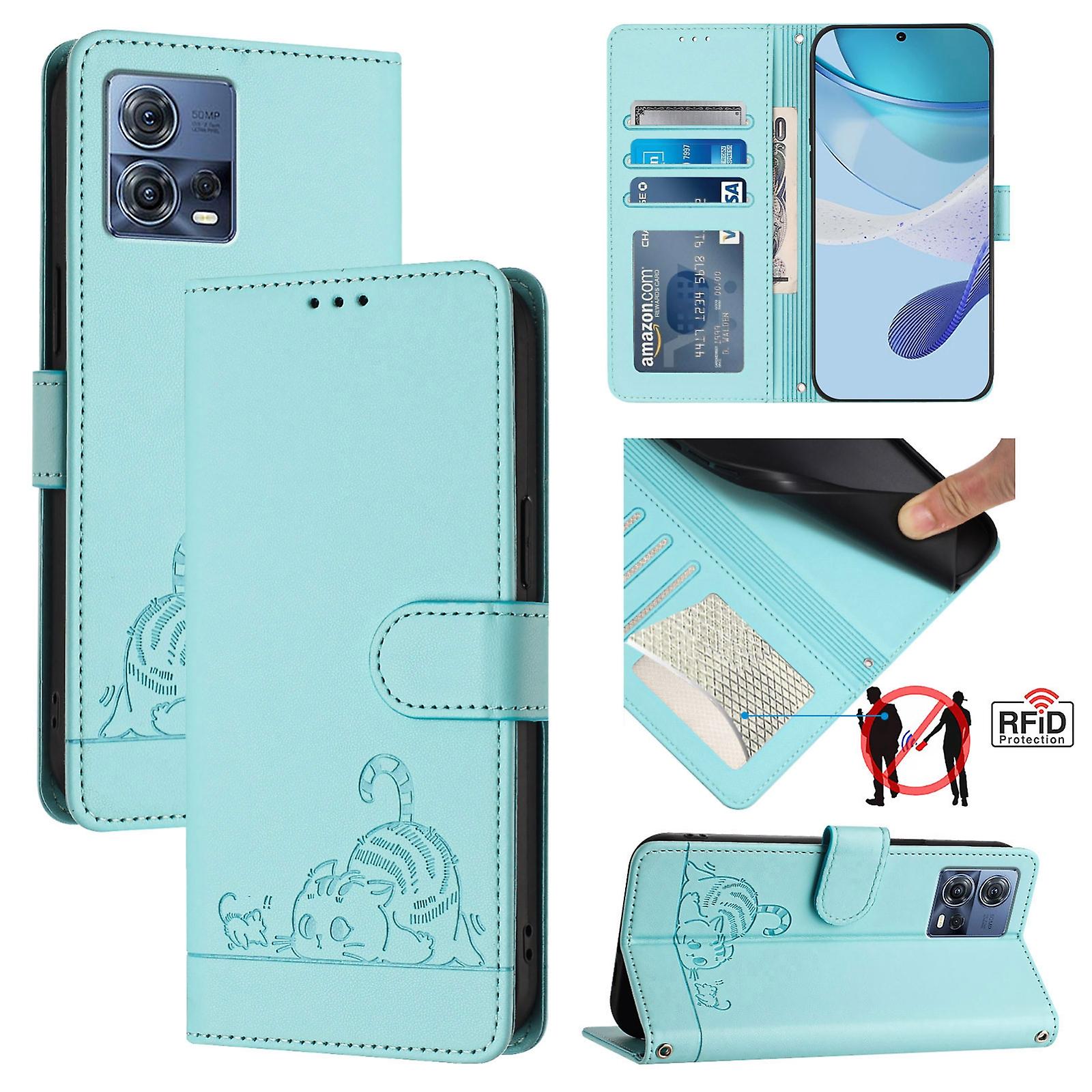 Cat Pattern PU Case For Motorola Moto G72