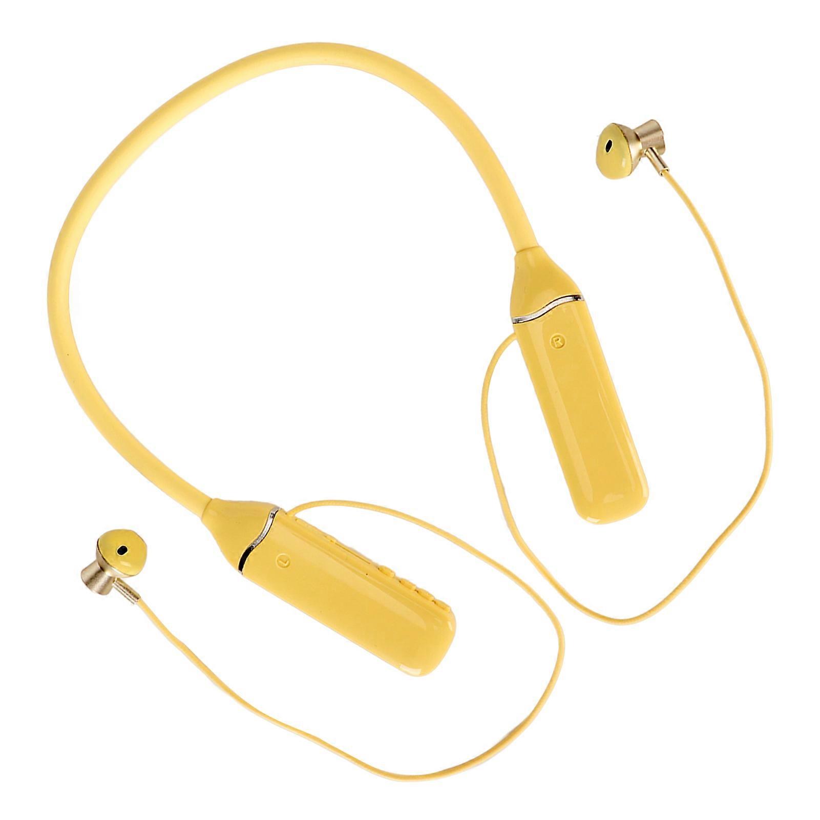 Bluetooth Neckband Headphone LED Power Display Memory Card Playback Magnetic Earbuds Headset with RGB Backlight Yellow