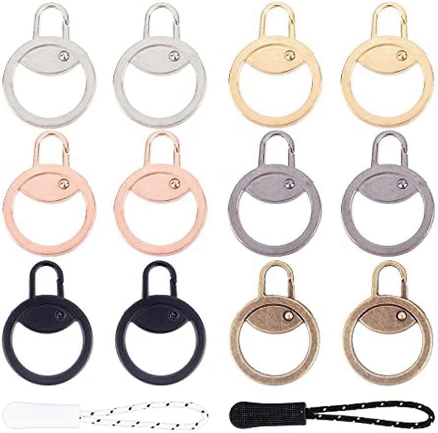 24Pcs Zipper Pull Replacement Set 12 Pcs Alloy Zipper Pull Rings Universal Zipper Tab and 12 Pcs Nylon