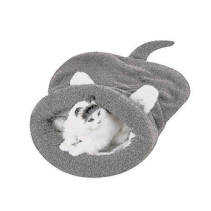 ソフトフリース猫寝袋、ウォームウォッシャブルペットベッド、猫犬小屋カドルバッグ毛布クッション、クローズドケネル、グレー、50 * 40cm