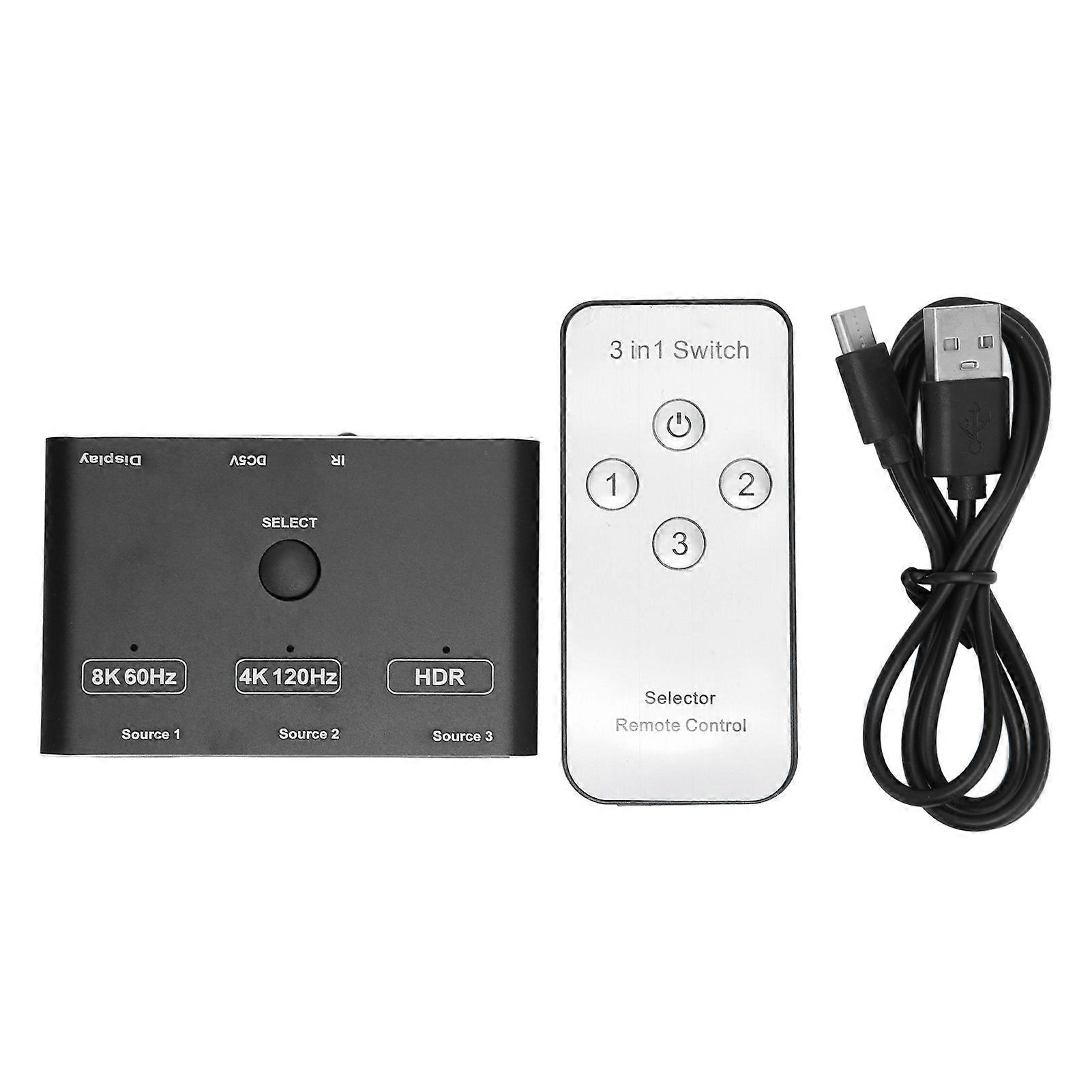 Hd Multimedia Interface Switcher Hdr 3 In 1 Out 8k Hd Multimedia Interface Splitter With Directional Remote Control