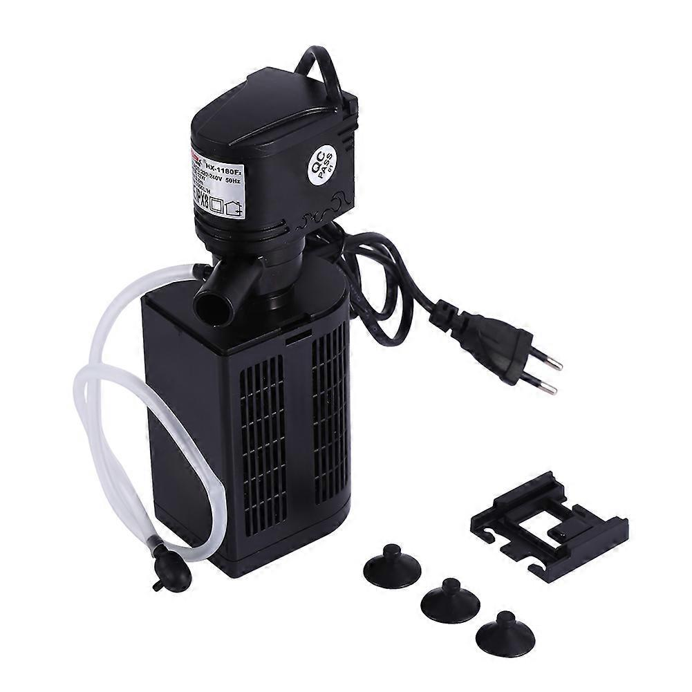 Multi function 3 in 1 Aquarium Filter Submersible Oxygen Pump Purifier Tank Tool EU Plug(12W)