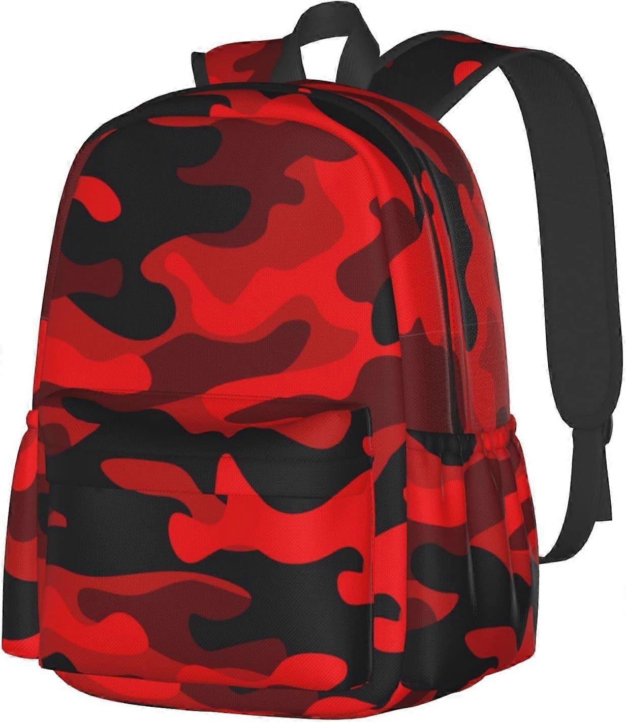 حقيبة ظهر مدرسية عسكرية تمويه أحمر أسود عارضة حقيبة نهارية للرجال النساء حقيبة كمبيوتر محمول بوليستر مع جيوب جانبية حقيبة كتب للسفر المشي لمسافات طويلة مسمار العمل