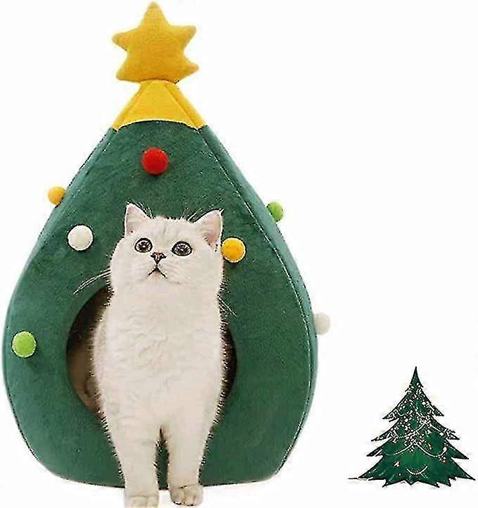 Cat Bed Christmas Tree Cat Tent House, Self-warming 2 In 1 Comfortable Pet Bed