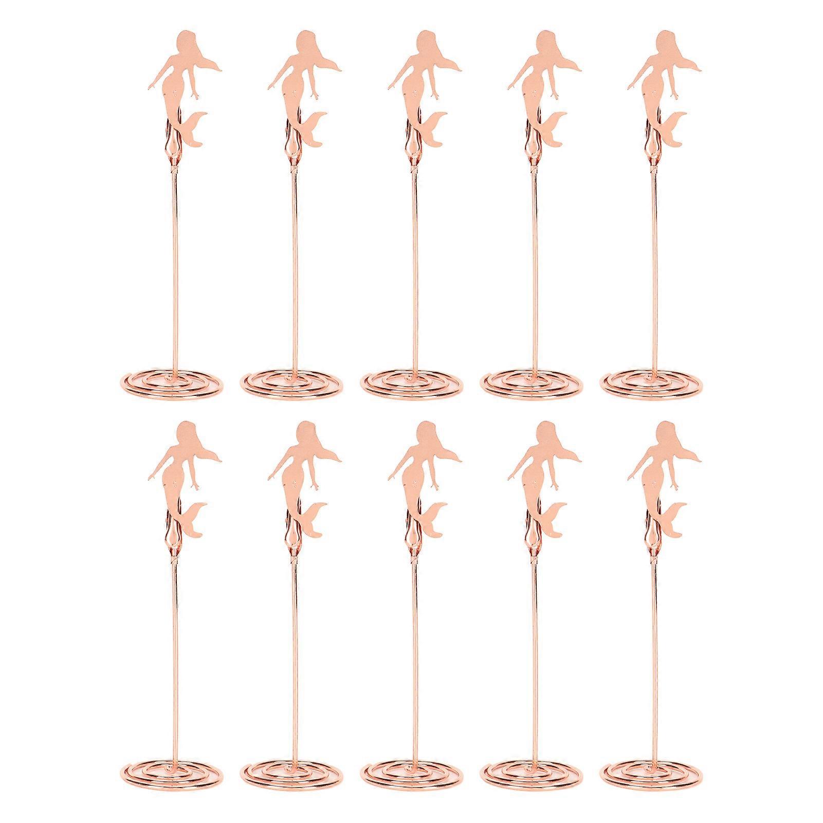 10pcs Table Number Holder Spiral Base Mermaid Shaped Wedding Table Name Card Holder Clips for Picture Memo Note