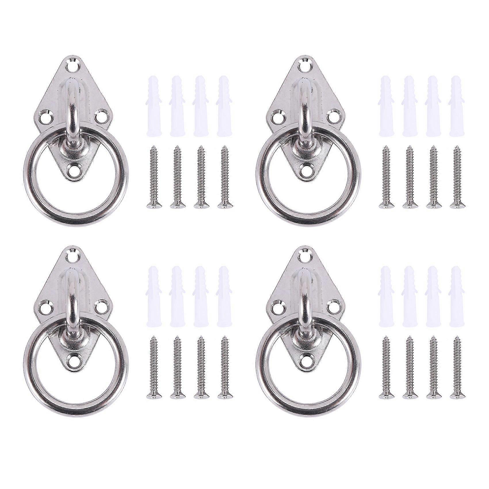 For 4x 80mmx50mm Mounting Hook For Wall Or Ceiling - With Round Ring Stainless Steel Bracket/Attachment