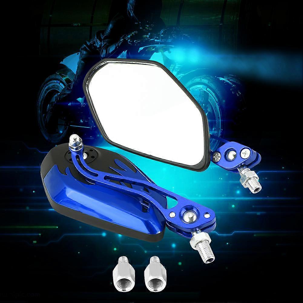 1 Pair of 8mm 10mm Universal Motorcycle Scooter Aluminum Flame Pattern Rear View Mirrors Blue