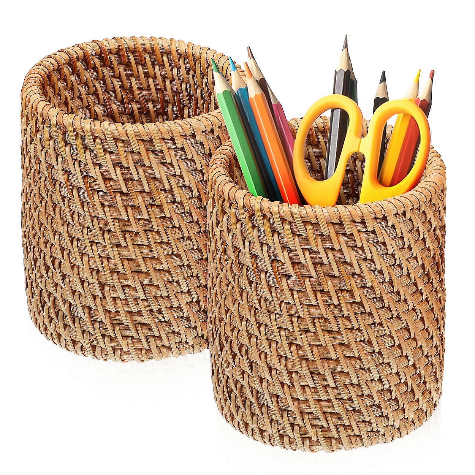 2pcs Pen Cups Woven Pen Holders Pencil Holders Multi-functional Pencil Holders for Desk