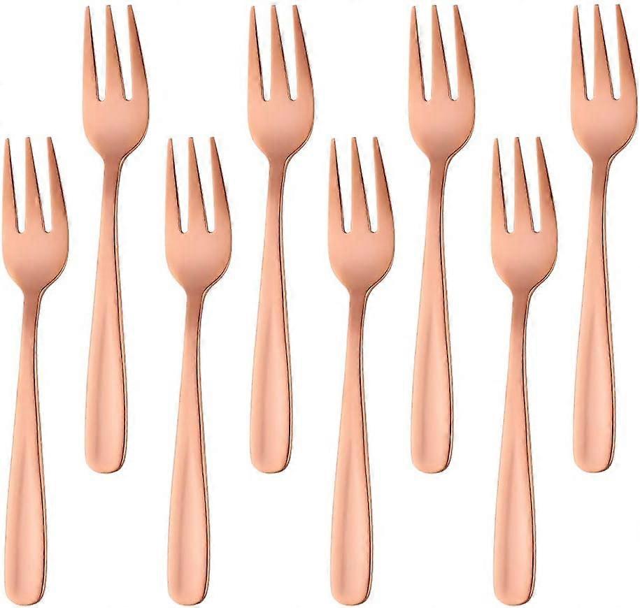 Rosgold 18/10 Rostfritt stål Cake Fork 3 Prong Fruit Fork, Bisda 8 Piece Gold Fork Set Mirror Polish Perfekt för bröllopsfest efterrätt