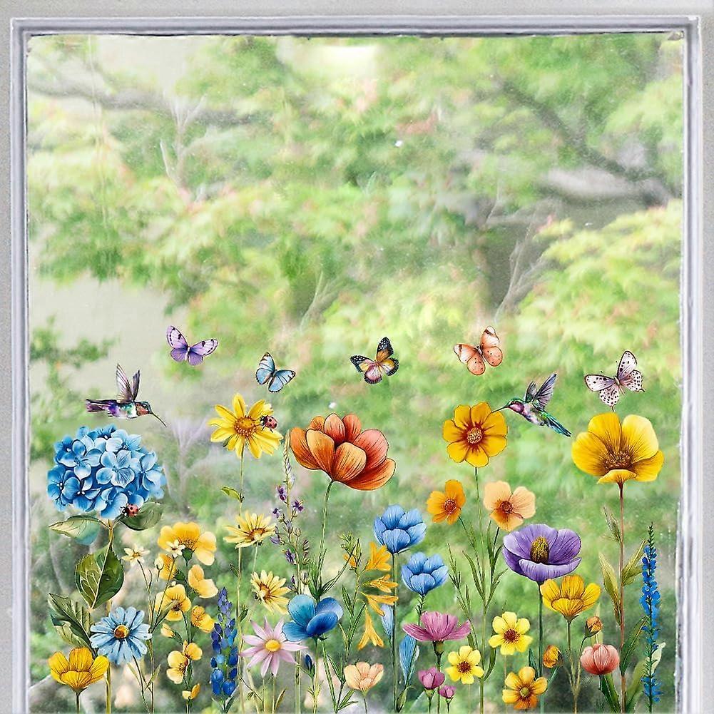 Window Static Clings Stickers Decal 11.8"x35.4" 2 Sheets with 14PCS Flower Bushes Patterns Decorative Removable Window Sticker Cling Home Office Decor