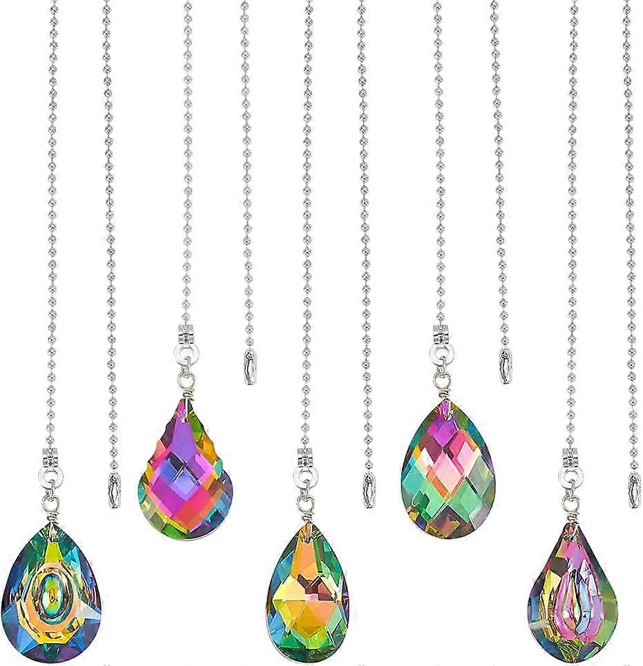 5 Styles Crystal Ceiling Fan Pull Chain Rainbow Teardrop Fan Dangles Suncather Extension Chain Lamp Decorative Chain with Connector for Fan Table Lamp