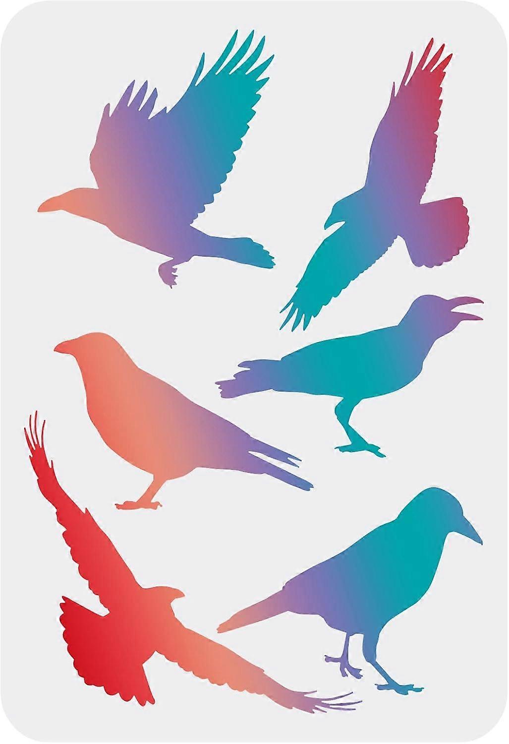 Crow Stencil 11.7x8.3 inch Raven Stencil Primitive Flying Raven Pattern Stencil Reusable Crow Painting Stencil DIY Craft Stencils for Painting on Wood