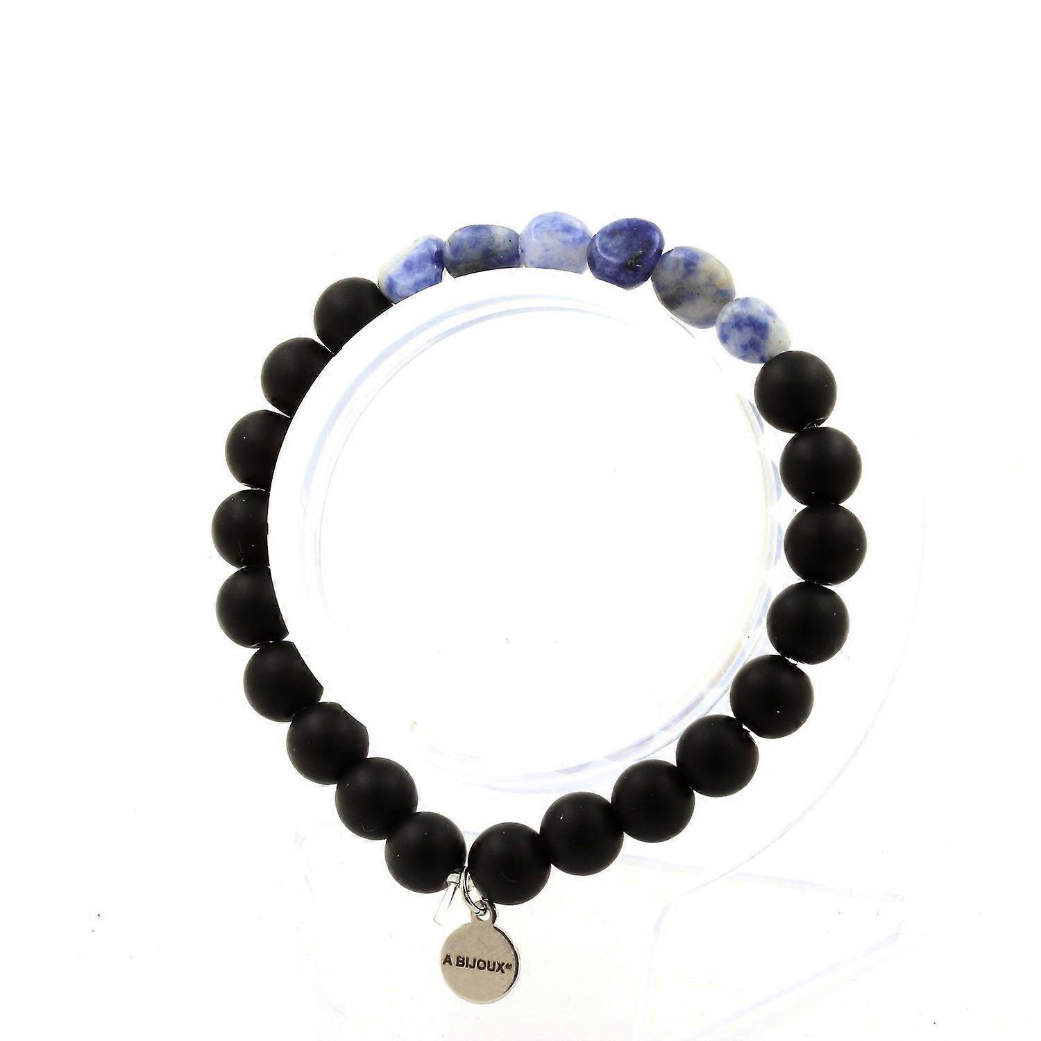 Blue Jasper Bracelet from South Africa + Matte Black Onyx Beads 8 mm