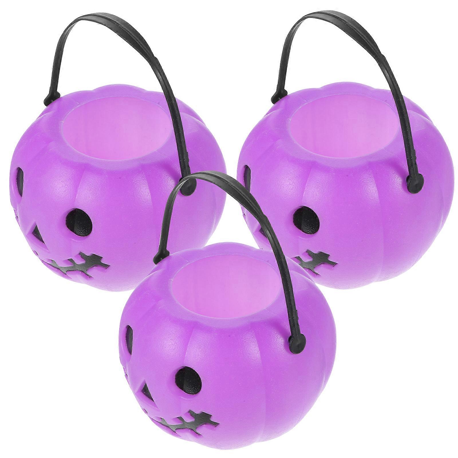 3pcs Pumpkin Buckets Halloween Candy Holders Handheld Plastic Candy Container