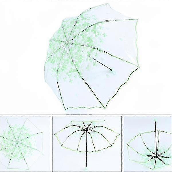 Cherry Blossom Transparent Clear Rain Umbrella(green)
