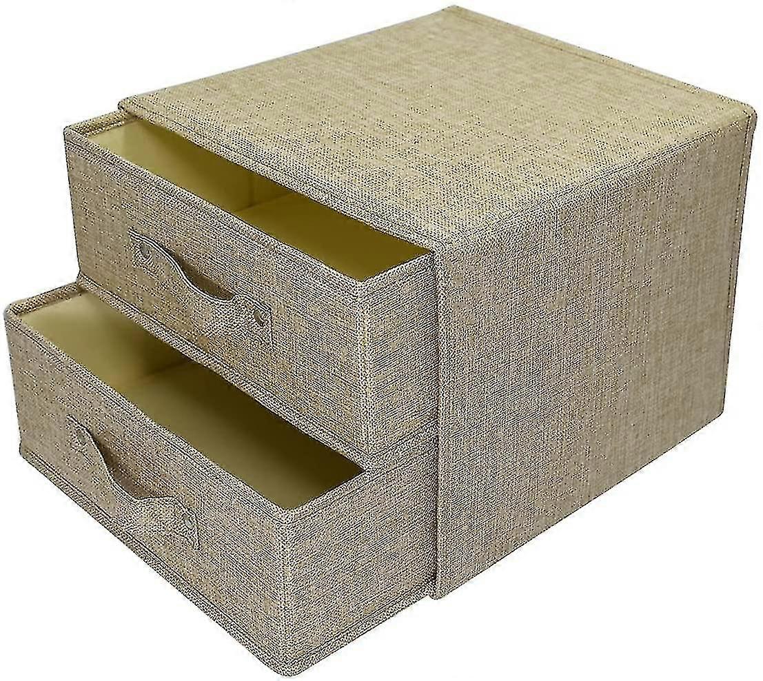 Fabric Drawer Storage Unit Tower Organizer Storage Box For Clothes, Lingerie, Underwear, Socks, Neck Ties, Scarves, Beige (2 Big Drawers Beige)