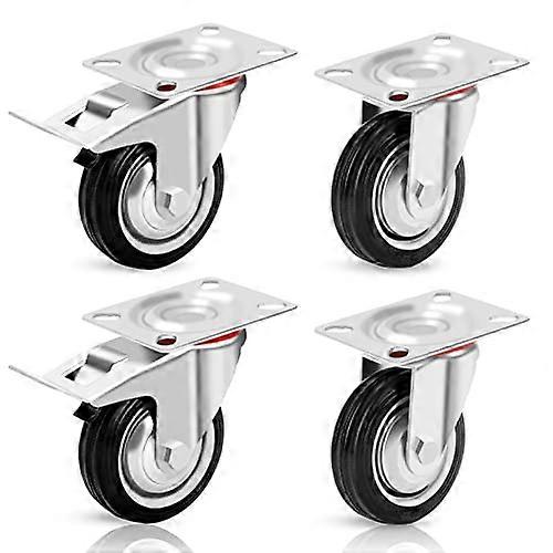 4 Pcs Swivel Castor Wheels For Furniture – L-Shaped Plate, Rubber Tires, Quiet Rolling, With/without Brakes - View #2