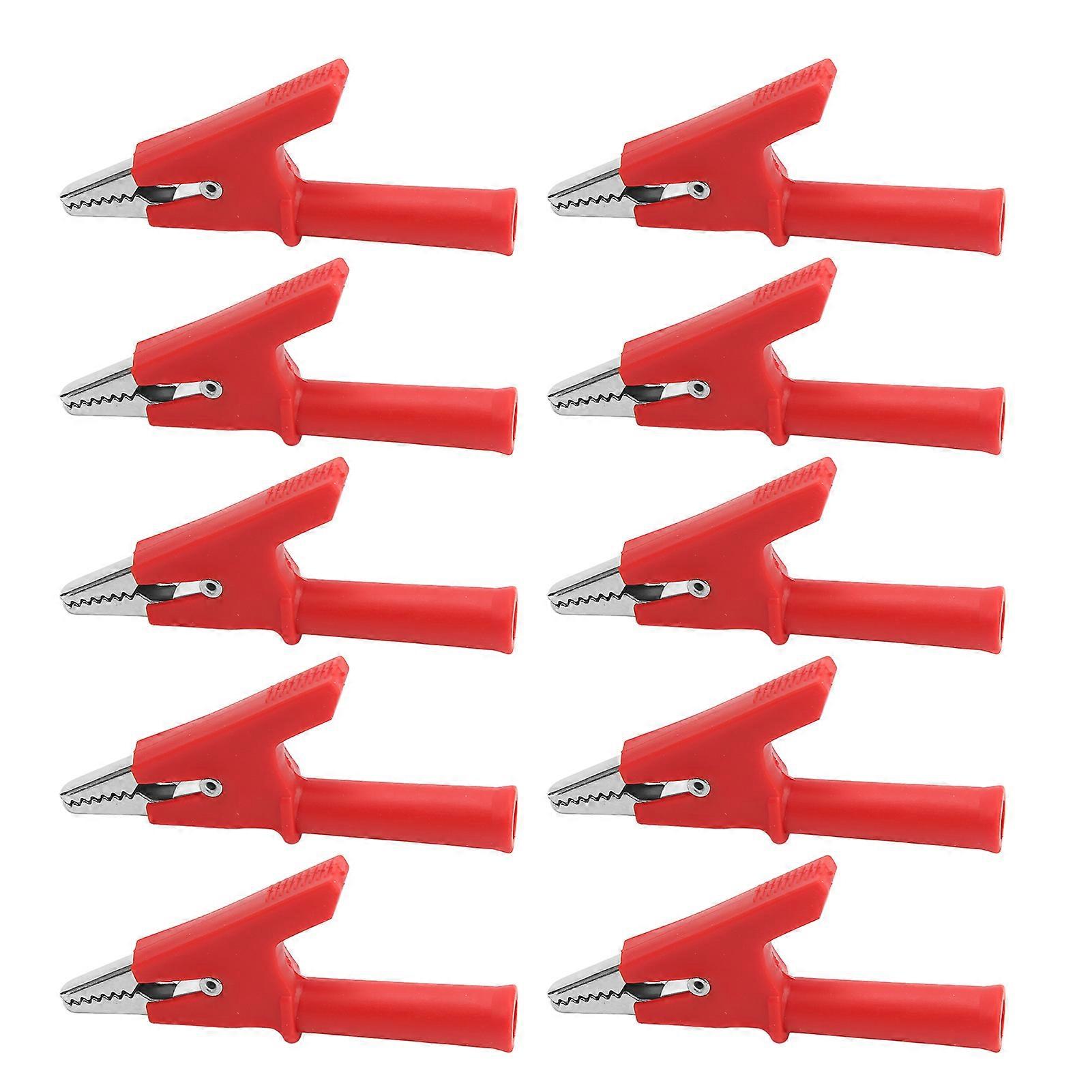 10Pcs Crocodile Clip Testing Clamp 10mm Opening 10A with 4mm Socket Accessory Set KitRed