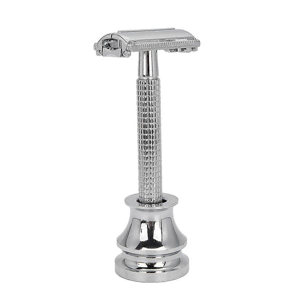 3 Colors Vintage Manual Shaver Copper Safety Razors Beard Shaving Tool With BaseSilver