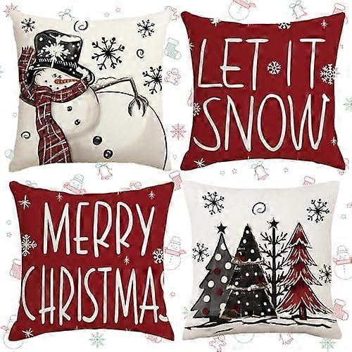 Linnen decoratief kussen, 4 stuks Kerst kussensloop, decoratieve kussensloop, Kerstmis kussensloop, Kerst Rendier, Kussensloop Kerstmis M